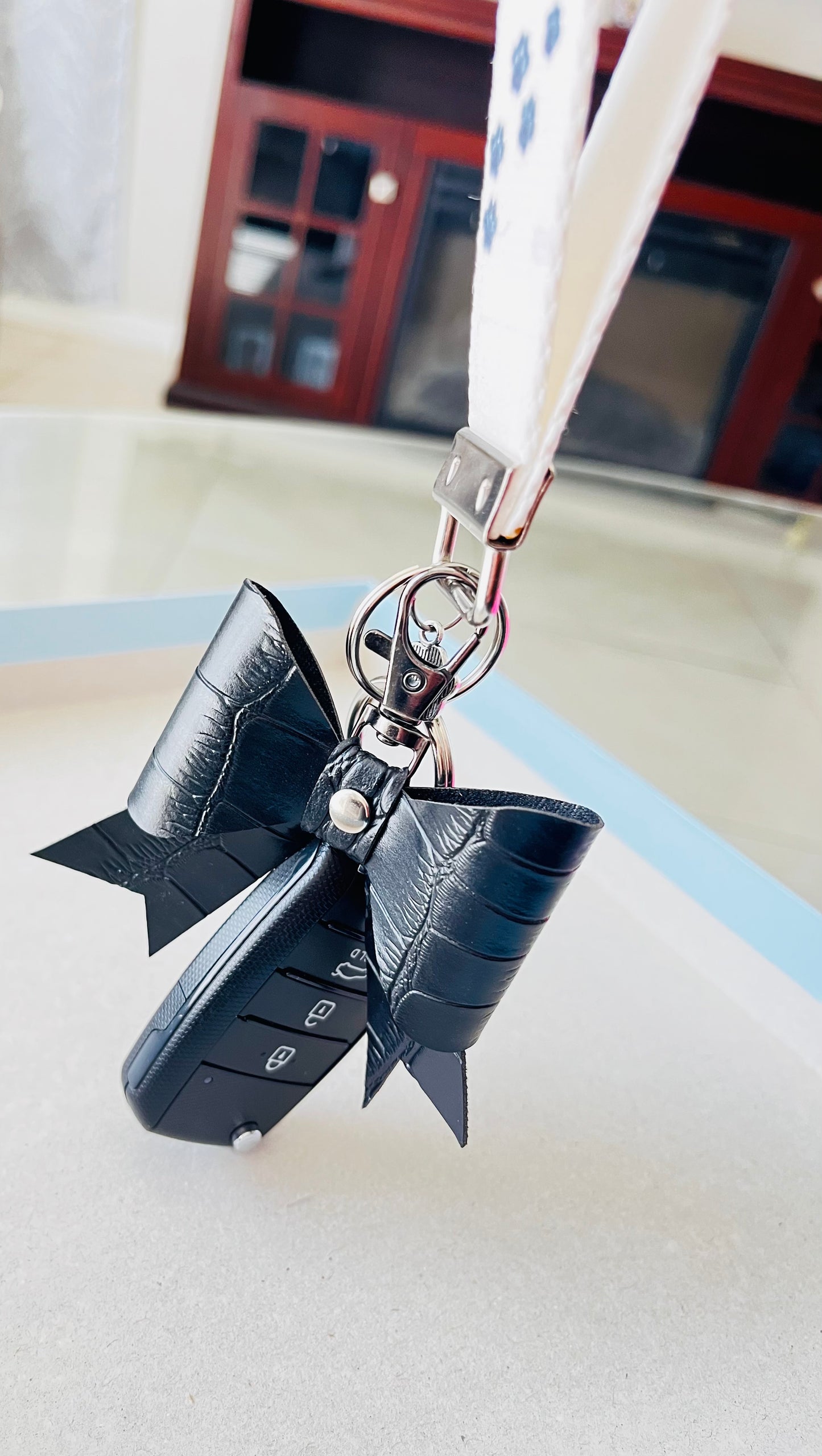Faux Black Leather Bow Keychains! ππ