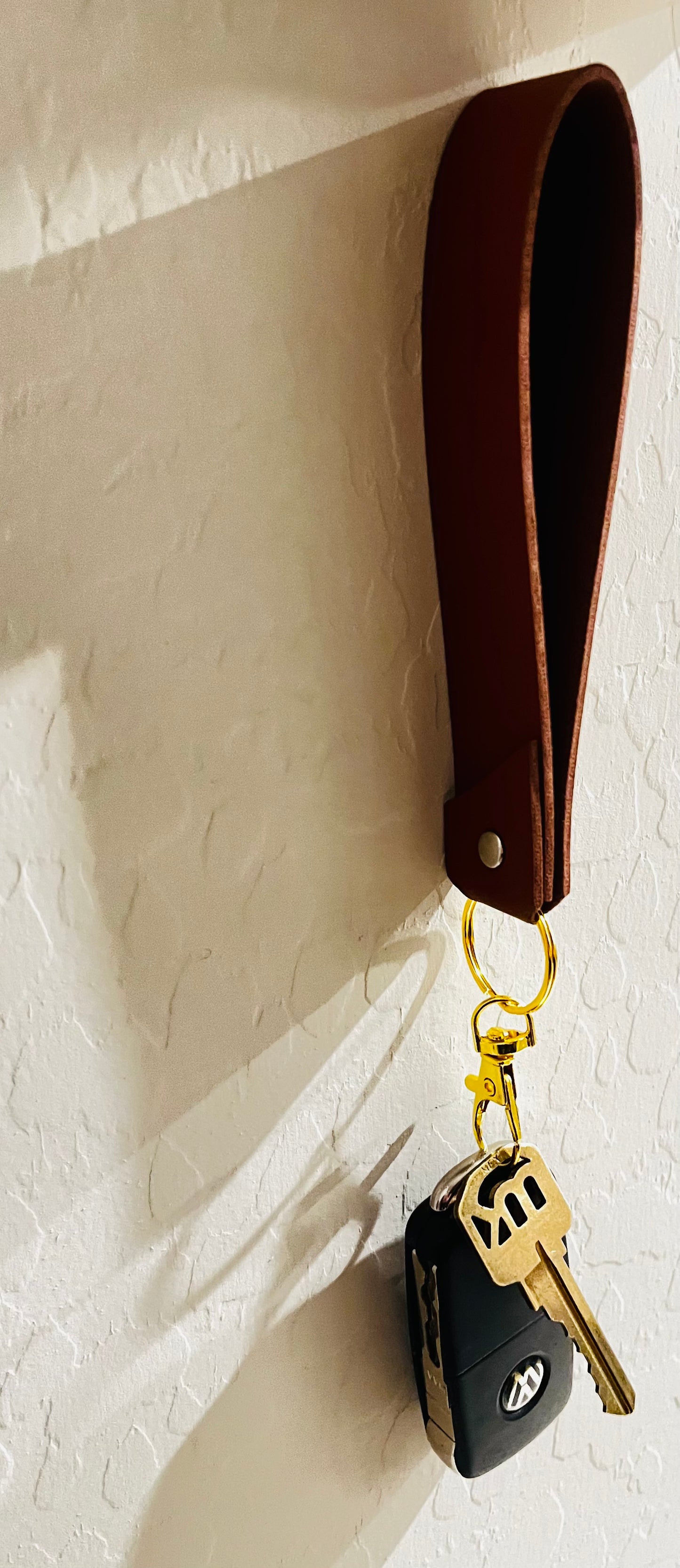 Brown Leather Wristlet Keychain