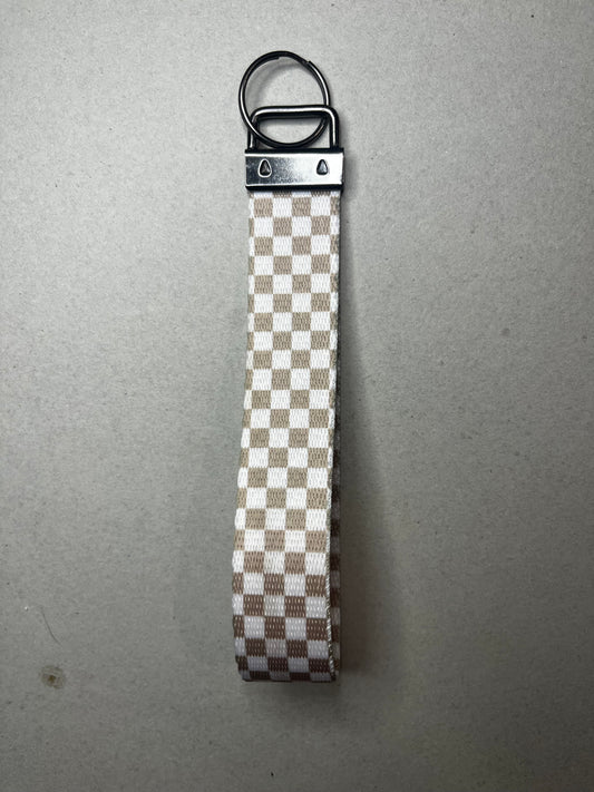 Classic Meets Chic: Brown Checkered Wristlet Keychain