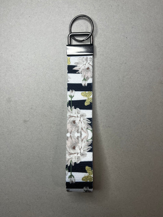 Classic Meets Cute: Stripes With Florals Wristlet Keychain