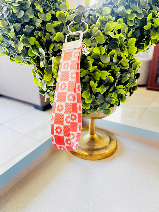 Bold, Bright, And Blooming With Style! - Orange Flower Wristlet Keychain
