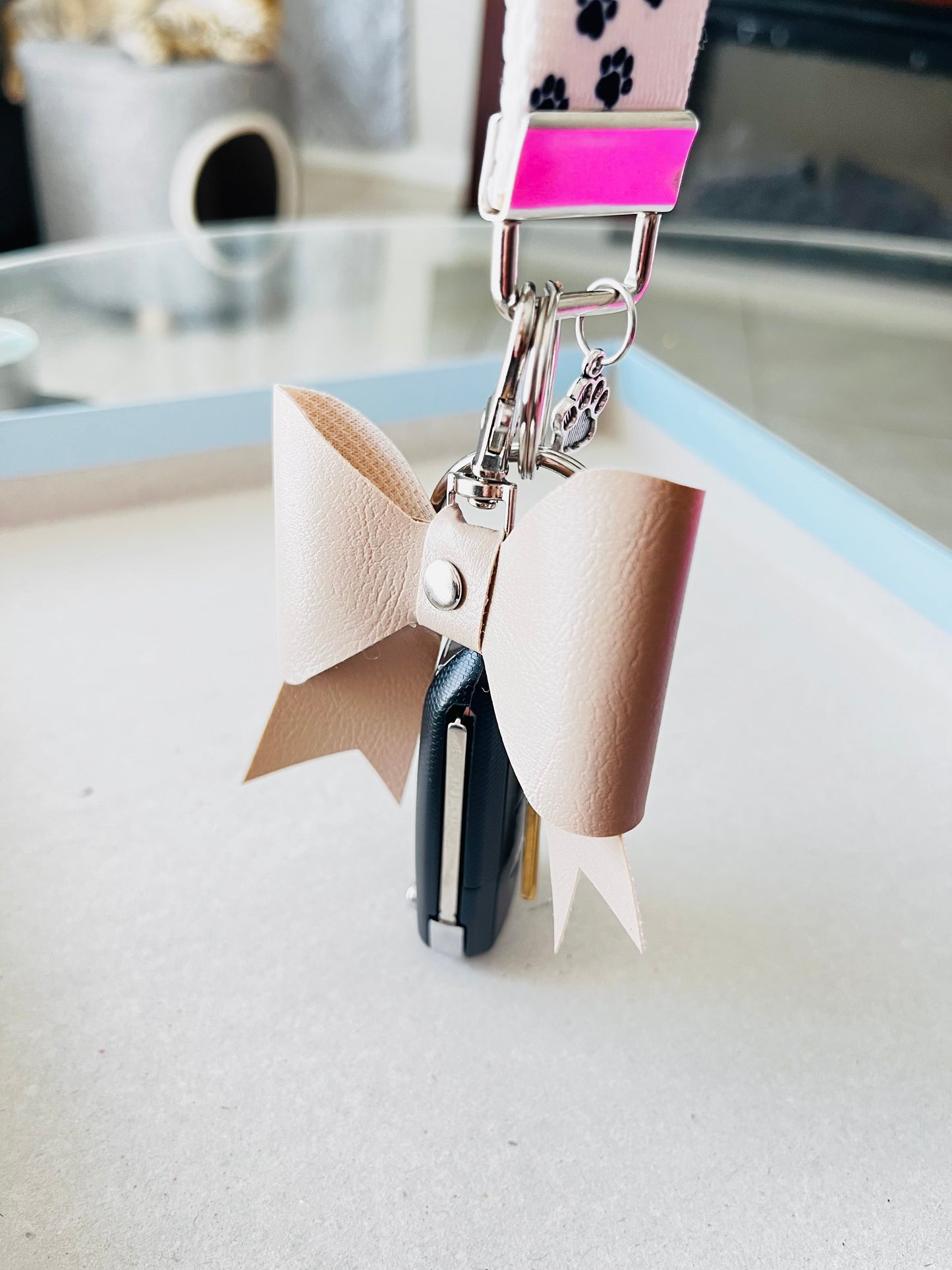 Faux Beige Leather Bow Keychains! 🎀🔑