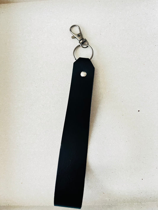Glam Grip: Black Leather Keychain with Snap Hook”