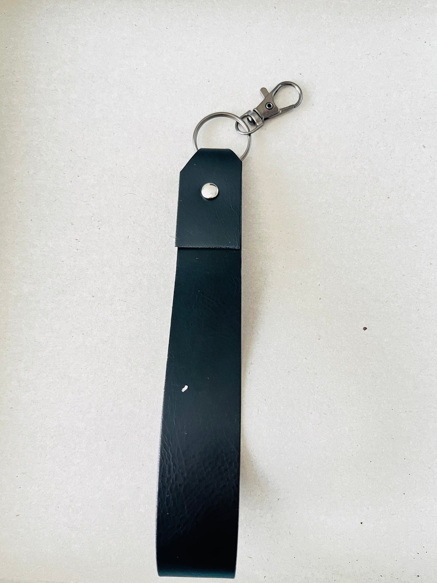 Glam Grip: Black Leather Keychain with Snap Hook”